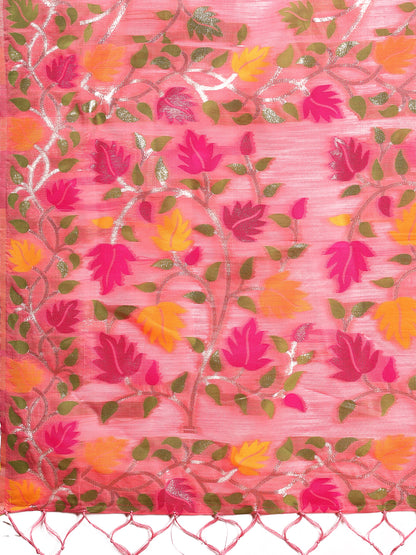 SUTRITI Multicolor Leaf Printed Saree for Women | Soft Lightweight Everyday Saree | Elegant Floral Vine Pallu & Border | Party, Office, Puja Wear | Includes Unstitched Blouse Piece(Pink)