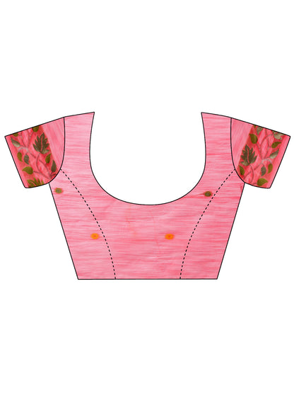 SUTRITI Multicolor Leaf Printed Saree for Women | Soft Lightweight Everyday Saree | Elegant Floral Vine Pallu & Border | Party, Office, Puja Wear | Includes Unstitched Blouse Piece(Pink)