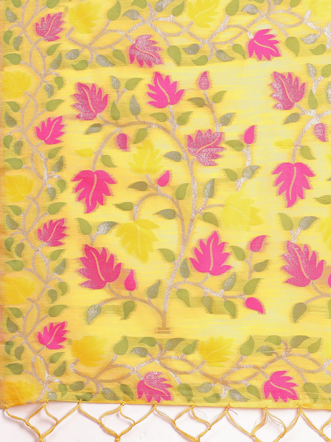 SUTRITI Multicolor Leaf Printed Saree for Women | Soft Lightweight Everyday Saree | Elegant Floral Vine Pallu & Border | Party, Office, Puja Wear | Includes Unstitched Blouse Piece(Yellow)