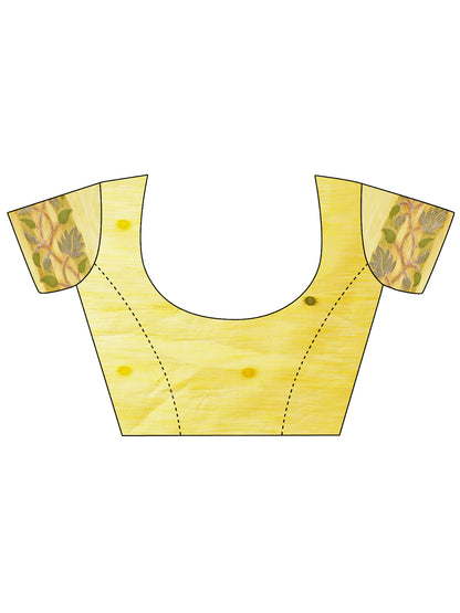 SUTRITI Multicolor Leaf Printed Saree for Women | Soft Lightweight Everyday Saree | Elegant Floral Vine Pallu & Border | Party, Office, Puja Wear | Includes Unstitched Blouse Piece(Yellow)