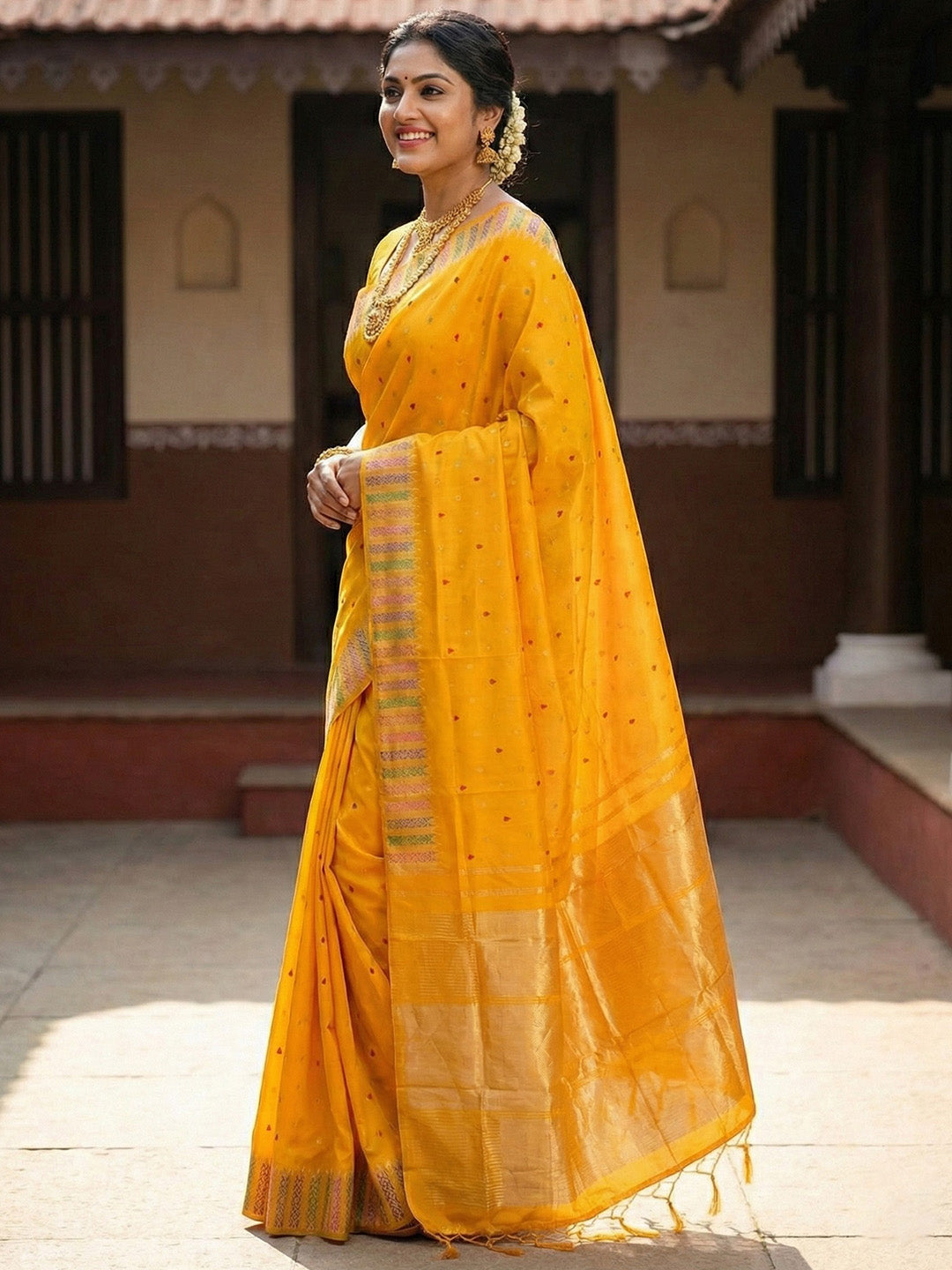 Sutriti Haldi Special Mustard Yellow Soft Silk Saree with Traditional Zari Border | Festive Indian Ethnic Wear for Weddings