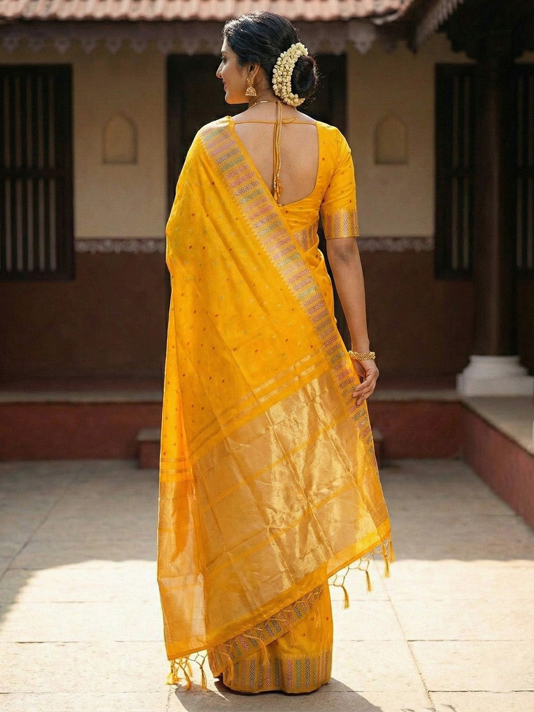 Sutriti Haldi Special Mustard Yellow Soft Silk Saree with Traditional Zari Border | Festive Indian Ethnic Wear for Weddings