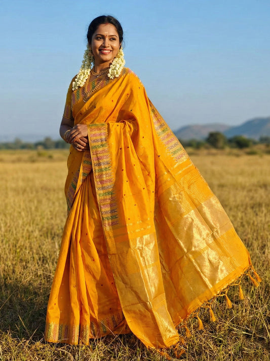 Sutriti Haldi Special Mustard Yellow Soft Silk Saree with Traditional Zari Border | Festive Indian Ethnic Wear for Weddings