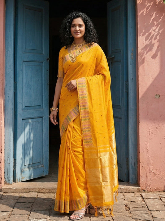 Sutriti Haldi Special Mustard Yellow Soft Silk Saree with Traditional Zari Border | Festive Indian Ethnic Wear for Weddings