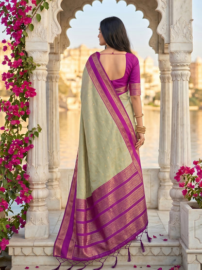 Sutriti Beige & Rani Pink Soft Silk Saree for Women - Festive Wedding Party Wear Ethnic Saree
