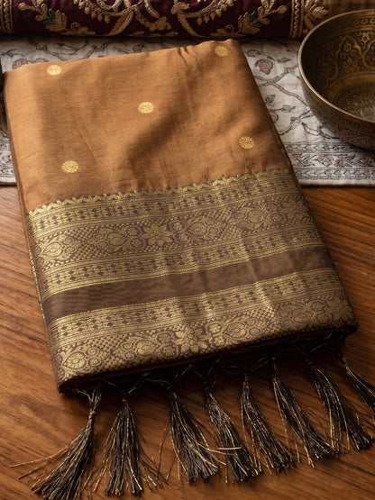 Sutriti Mustard & Dark Brown Soft Silk Saree for Women - Festive Wedding Party Wear Ethnic Saree