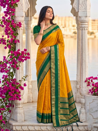 Sutriti Yellow & Green Soft Silk Saree for Women - Festive Wedding Party Wear Ethnic Saree
