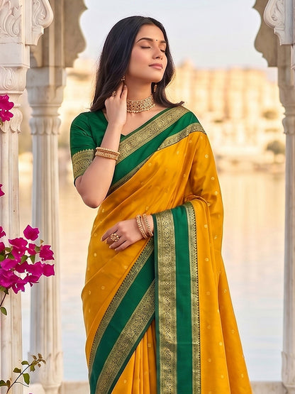 Sutriti Yellow & Green Soft Silk Saree for Women - Festive Wedding Party Wear Ethnic Saree