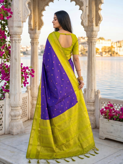 Sutriti Purple & Lime Green Soft Silk Saree for Women - Festive Wedding Party Wear Ethnic Saree