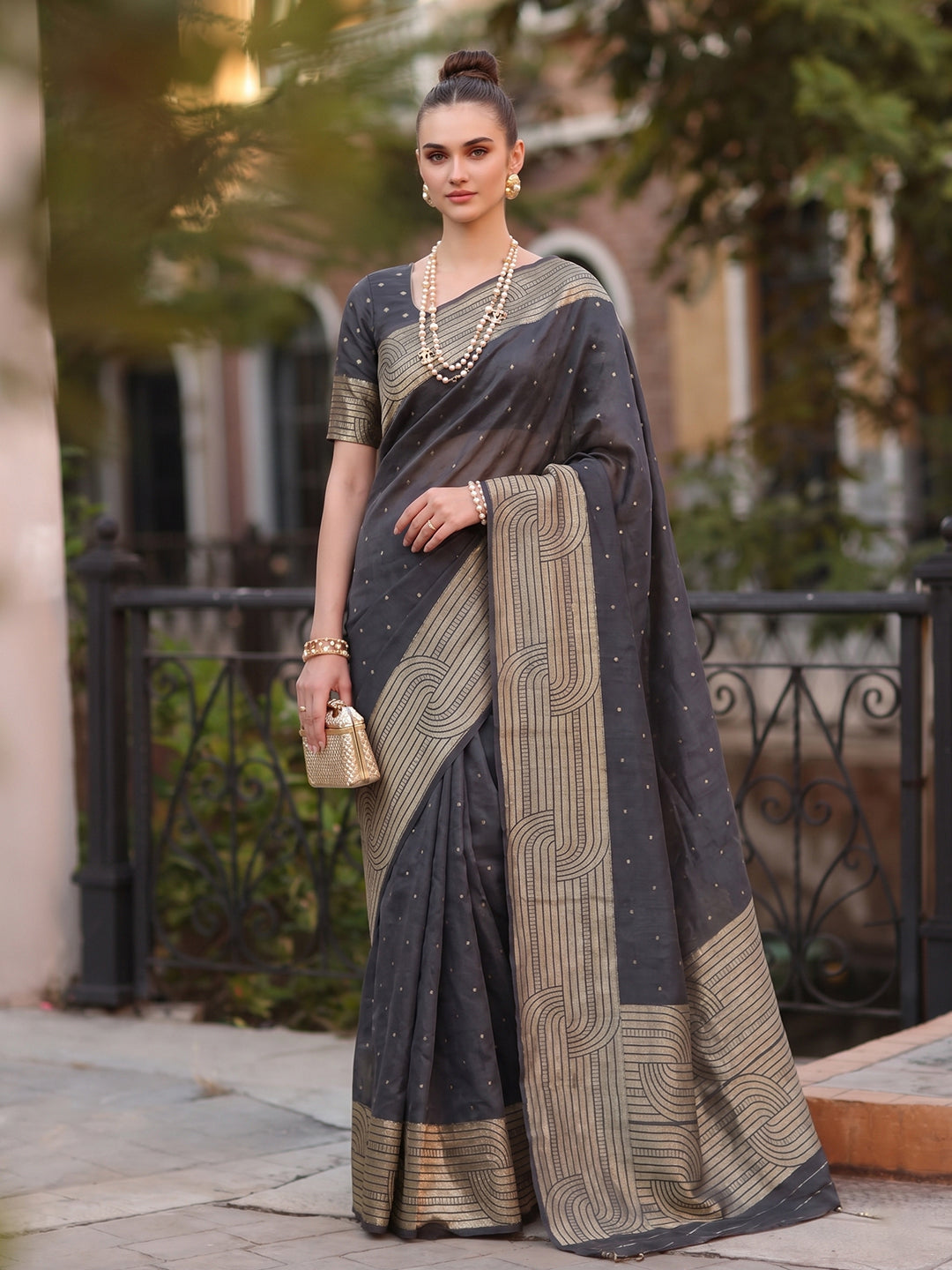 Sutriti Grey Art Silk Saree for Women Festive Party Ethnic Wear