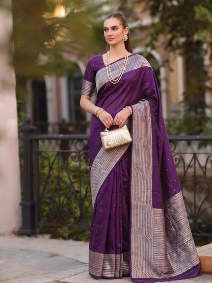 Sutriti Purple Art Silk Saree for Women Festive Party Wedding Wear