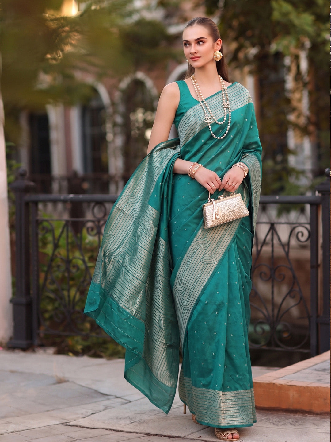 Sutriti Teal Art Silk Saree for Women Festive Party Ethnic Wear