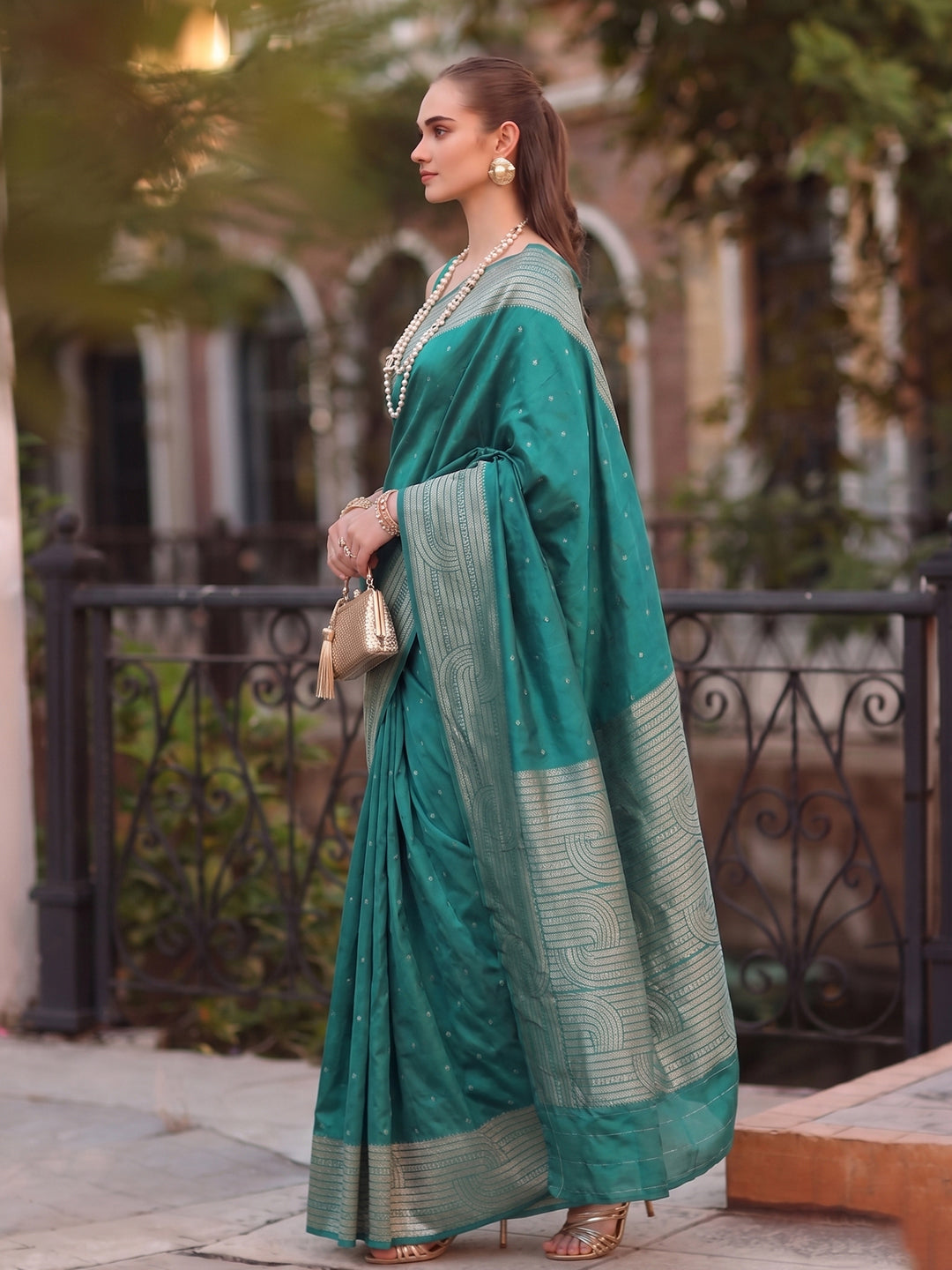 Sutriti Teal Art Silk Saree for Women Festive Party Ethnic Wear