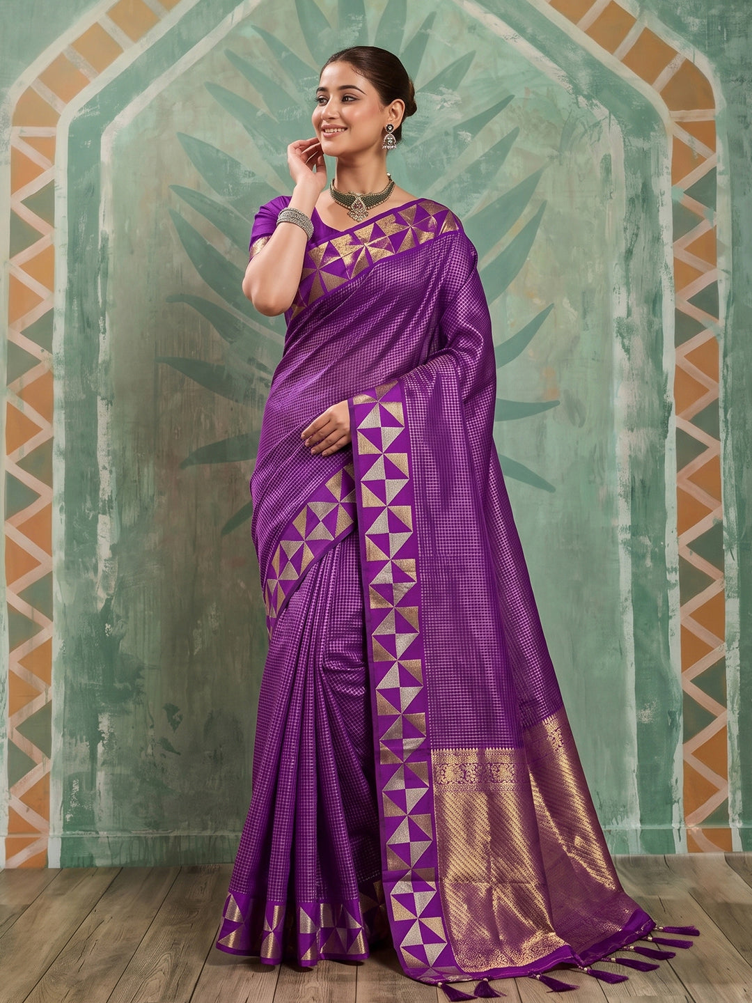 Sutriti Regal Purple Art Silk Saree | Woven Zari Border Ethnic Drape For Women