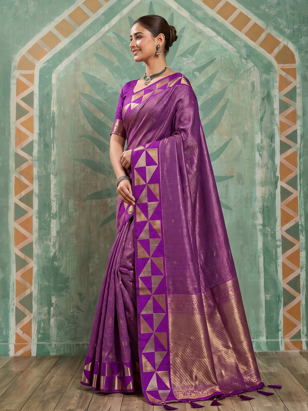 Sutriti Regal Purple Art Silk Saree | Woven Zari Border Ethnic Drape For Women