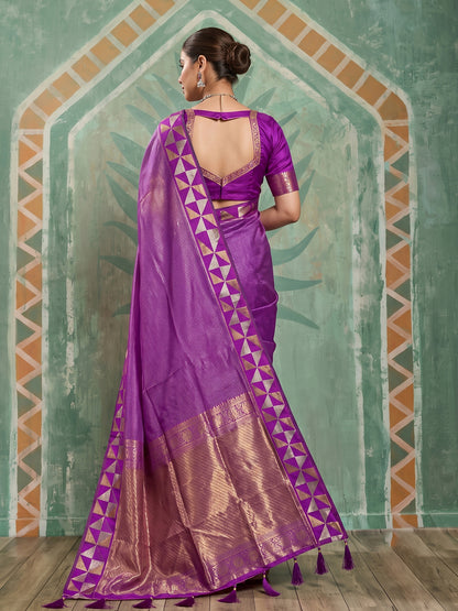 Sutriti Regal Purple Art Silk Saree | Woven Zari Border Ethnic Drape For Women