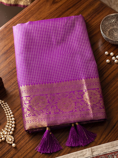 Sutriti Regal Purple Art Silk Saree | Woven Zari Border Ethnic Drape For Women