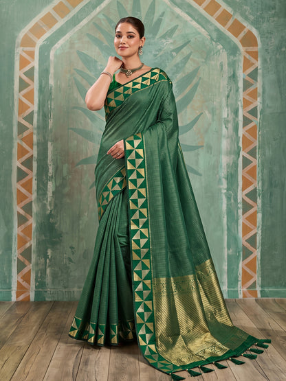 Sutriti Dark Green Micro Check Art Silk Saree | Ethnic Wedding & Party Attire