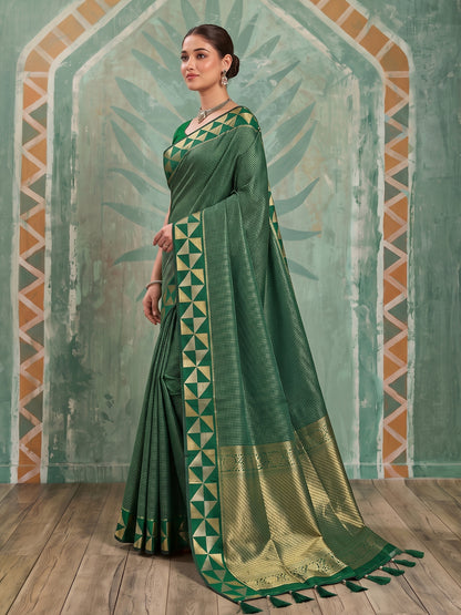 Sutriti Dark Green Micro Check Art Silk Saree | Ethnic Wedding & Party Attire