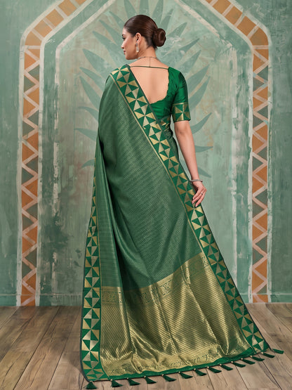 Sutriti Dark Green Micro Check Art Silk Saree | Ethnic Wedding & Party Attire