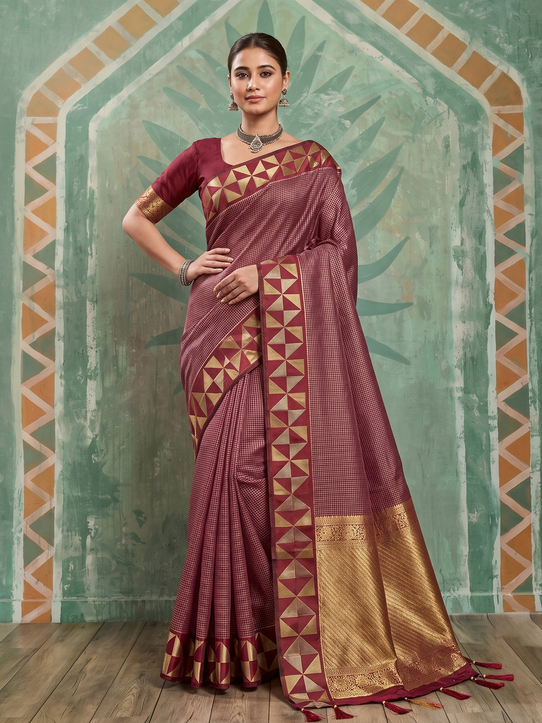 Sutriti Maroon Zari Border Art Silk Saree | Bridal & Festive Ethnic Wear For Women