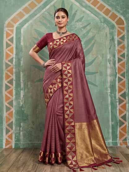 Sutriti Maroon Zari Border Art Silk Saree | Bridal & Festive Ethnic Wear For Women
