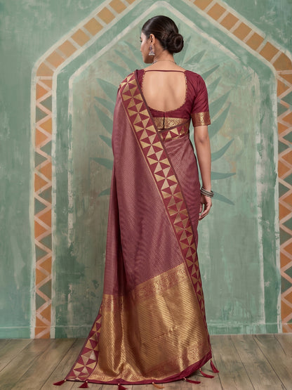 Sutriti Maroon Zari Border Art Silk Saree | Bridal & Festive Ethnic Wear For Women