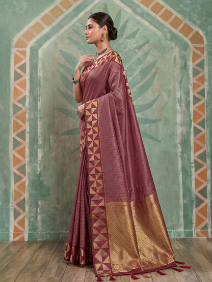 Sutriti Maroon Zari Border Art Silk Saree | Bridal & Festive Ethnic Wear For Women