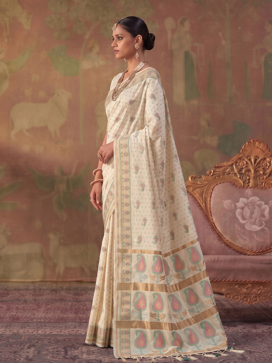 Sutriti Cream Soft Silk Saree For Women | Festive, Wedding & Party Ethnic Wear