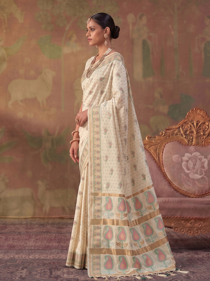 Sutriti Cream Soft Silk Saree For Women | Festive, Wedding & Party Ethnic Wear