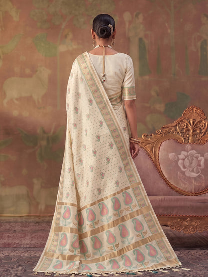 Sutriti Cream Soft Silk Saree For Women | Festive, Wedding & Party Ethnic Wear