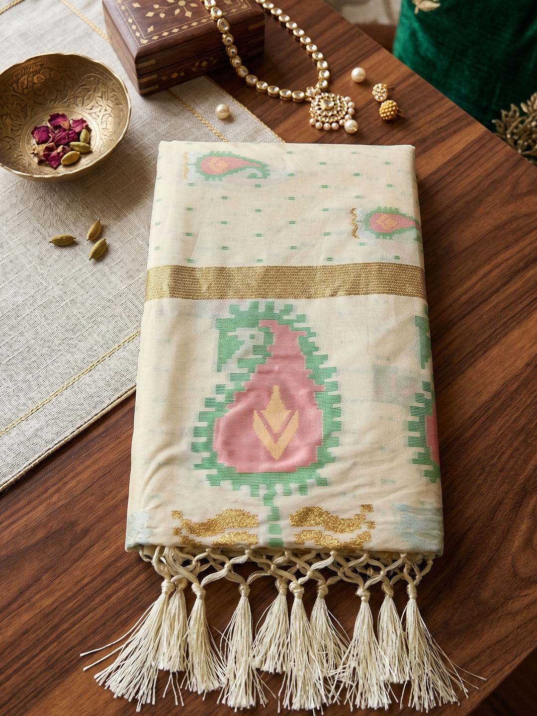 Sutriti Cream Soft Silk Saree For Women | Festive, Wedding & Party Ethnic Wear