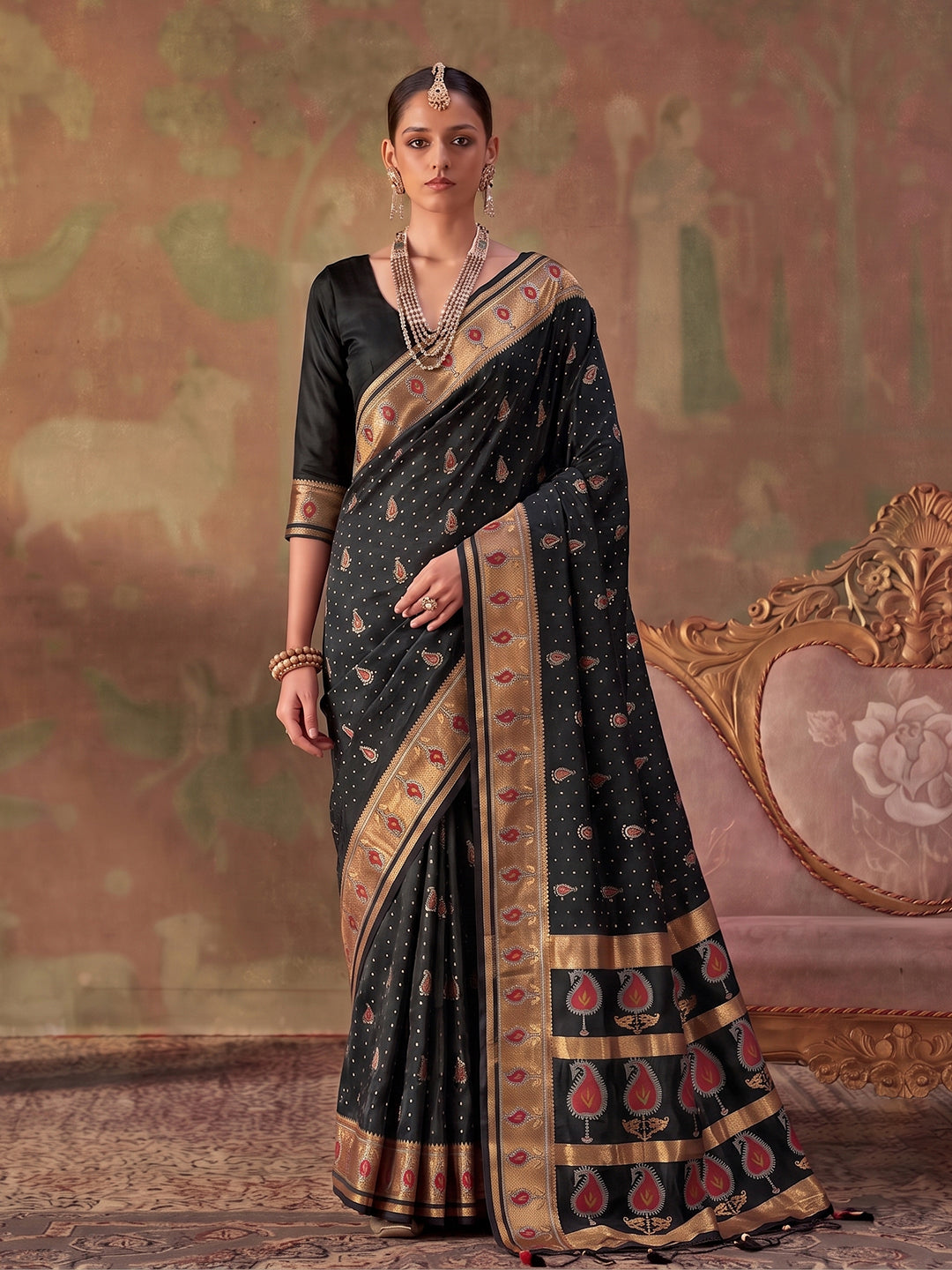 Sutriti Black Soft Silk Saree For Women | Festive, Wedding & Party Ethnic Wear