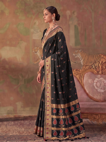 Sutriti Black Soft Silk Saree For Women | Festive, Wedding & Party Ethnic Wear
