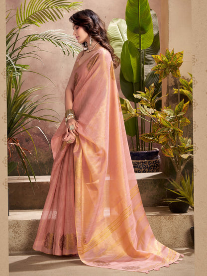 Sutriti Women Peach & Gold Woven Tissue Silk Saree with Mandala Motifs