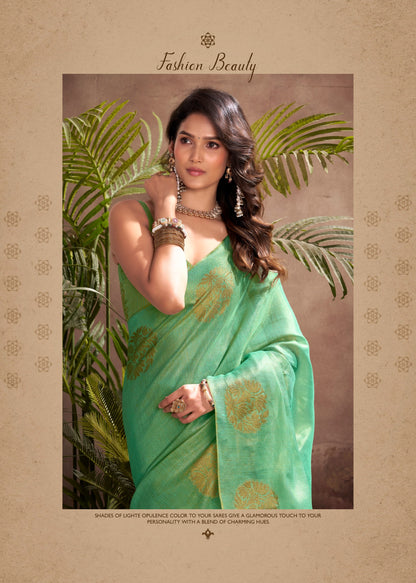 Sutriti Women Sea Green Woven Tissue Silk Saree with Mandala Motifs