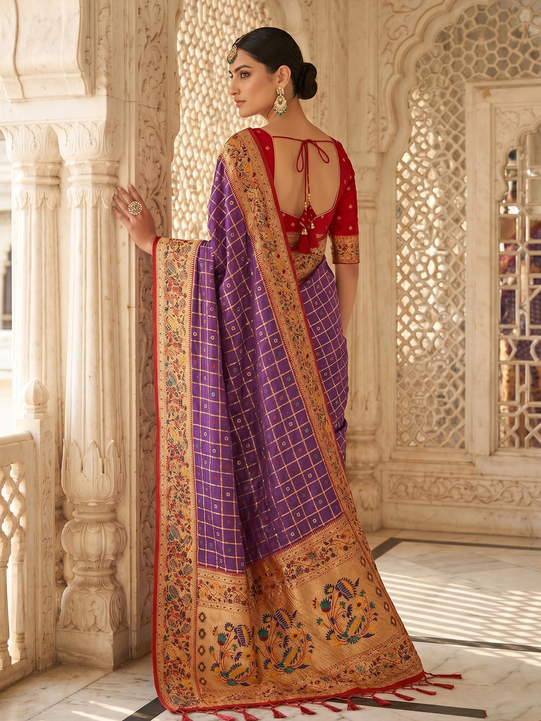Sutriti Women's Purple Banarasi Silk Saree with Zari Work & Contrast Blouse - Festive Wedding Wear