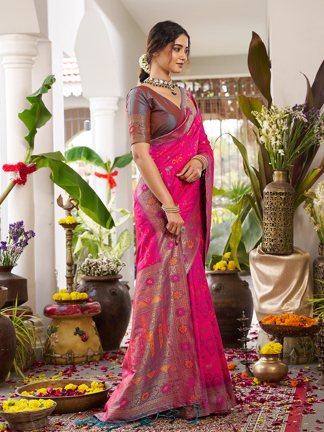 sutriti pink kanjiveram silk saree wedding silk sarees collection