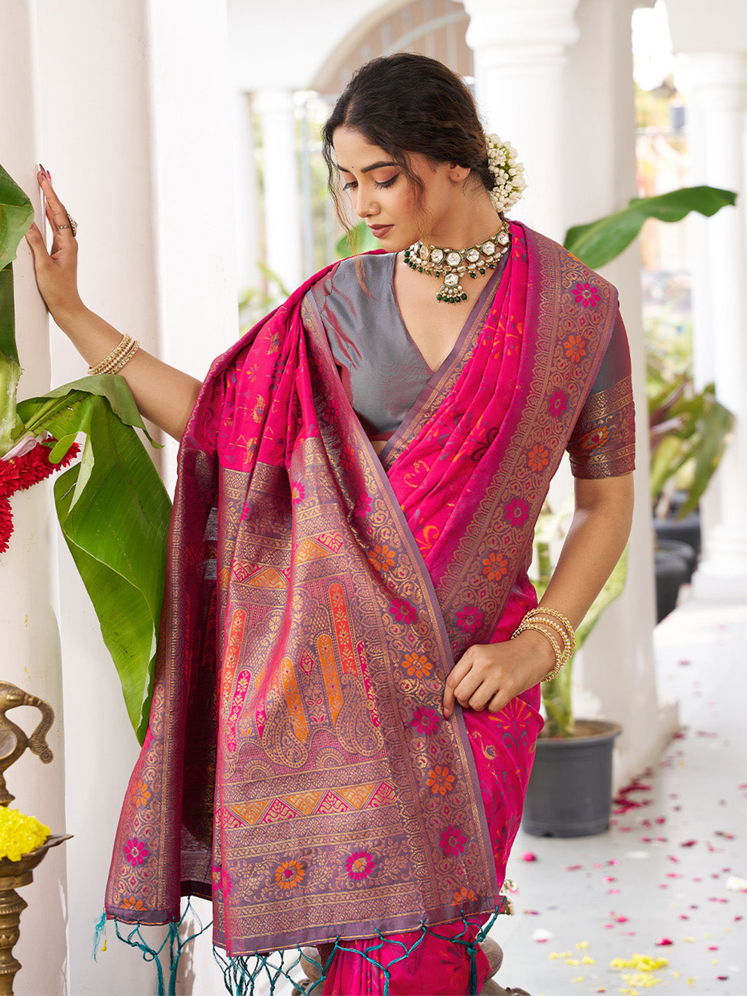 sutriti pink kanjiveram silk saree wedding silk sarees collection