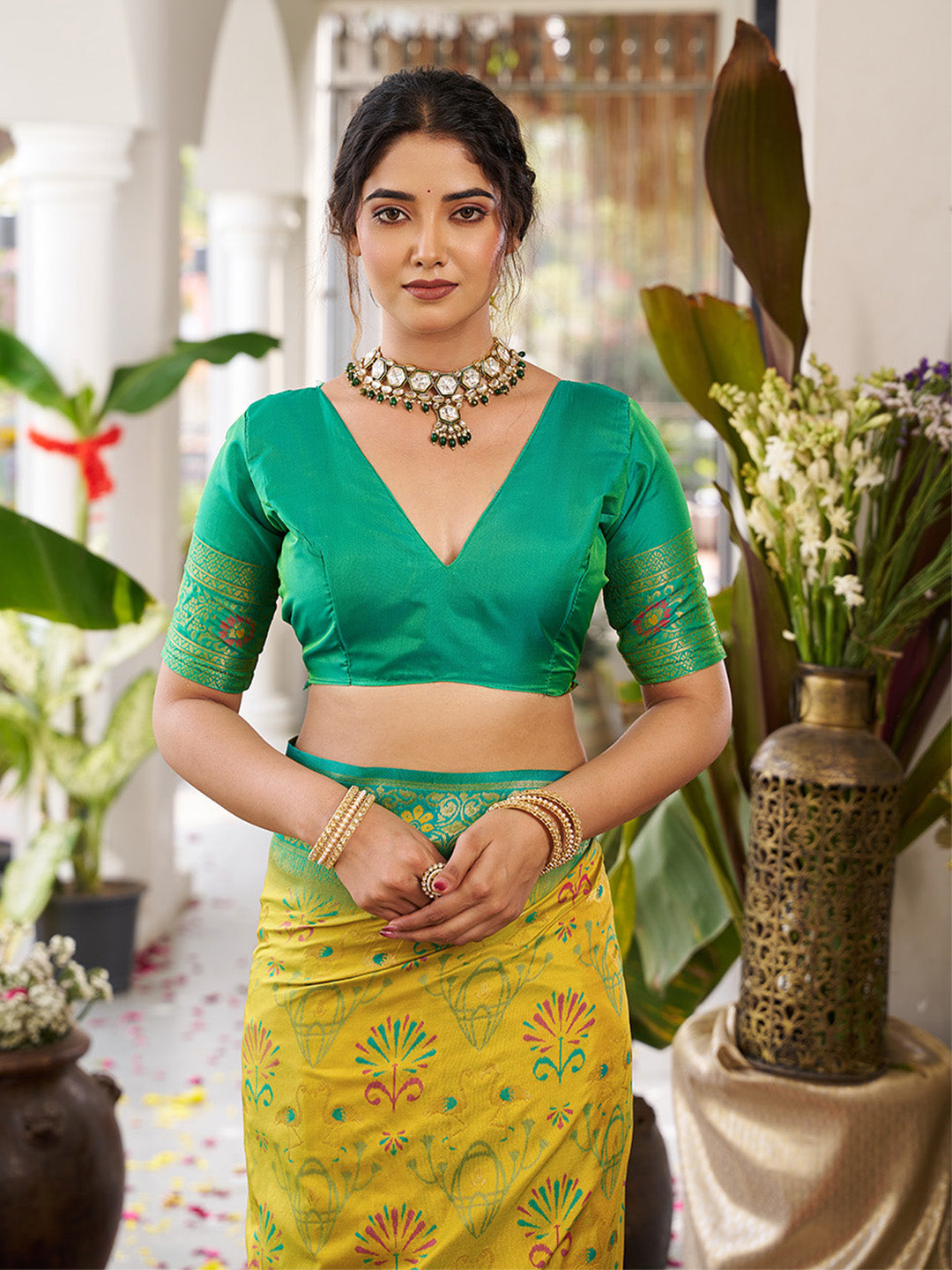 sutriti mustard kanjiveram silk saree wedding silk sarees collection