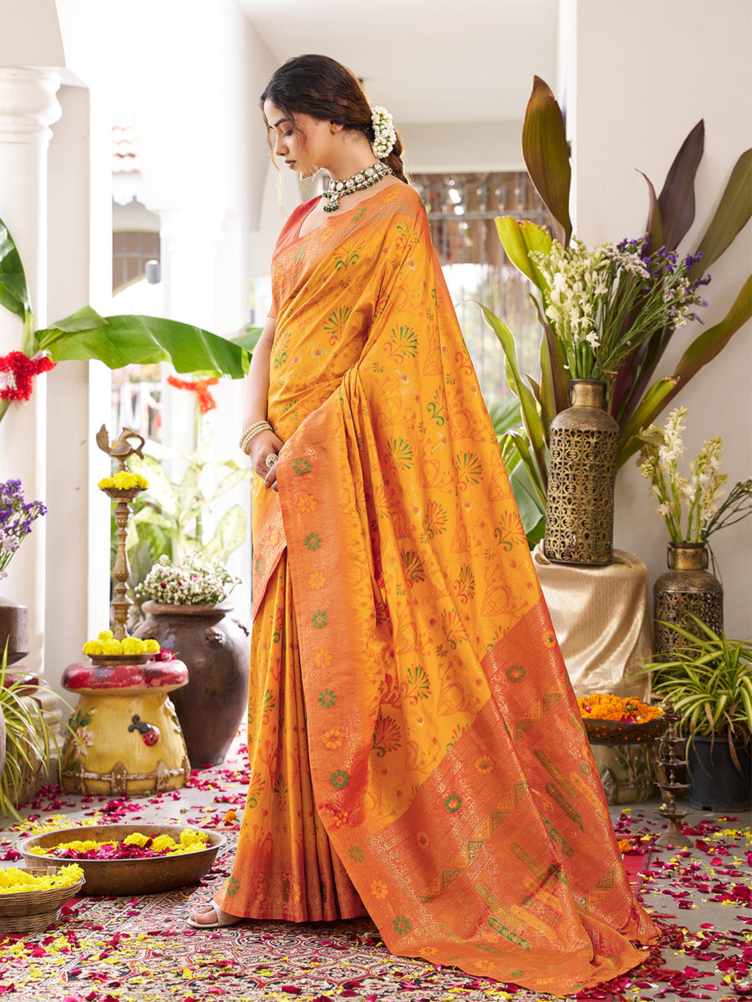 sutriti yellow kanjiveram silk saree wedding silk sarees collection