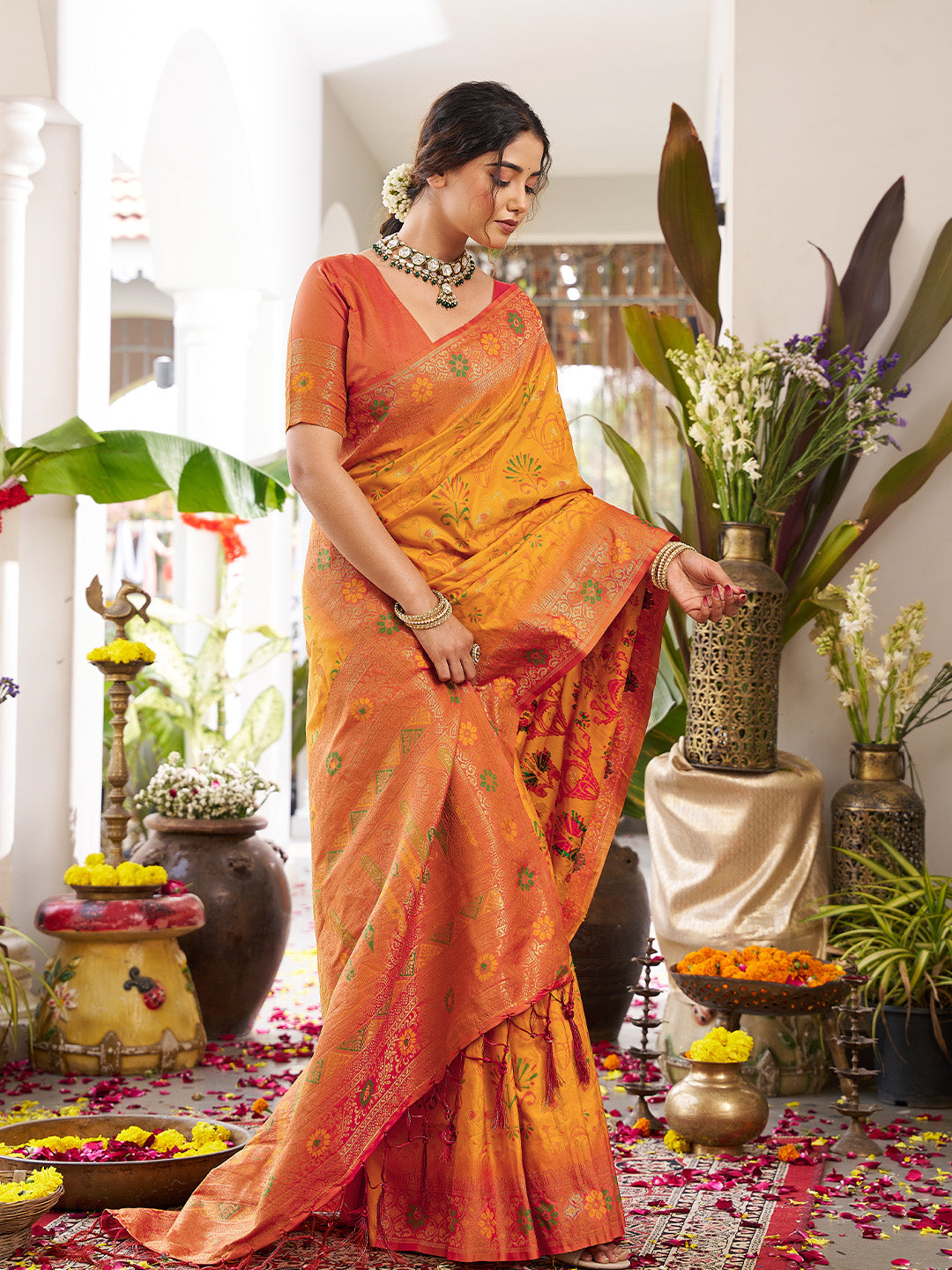 sutriti yellow kanjiveram silk saree wedding silk sarees collection
