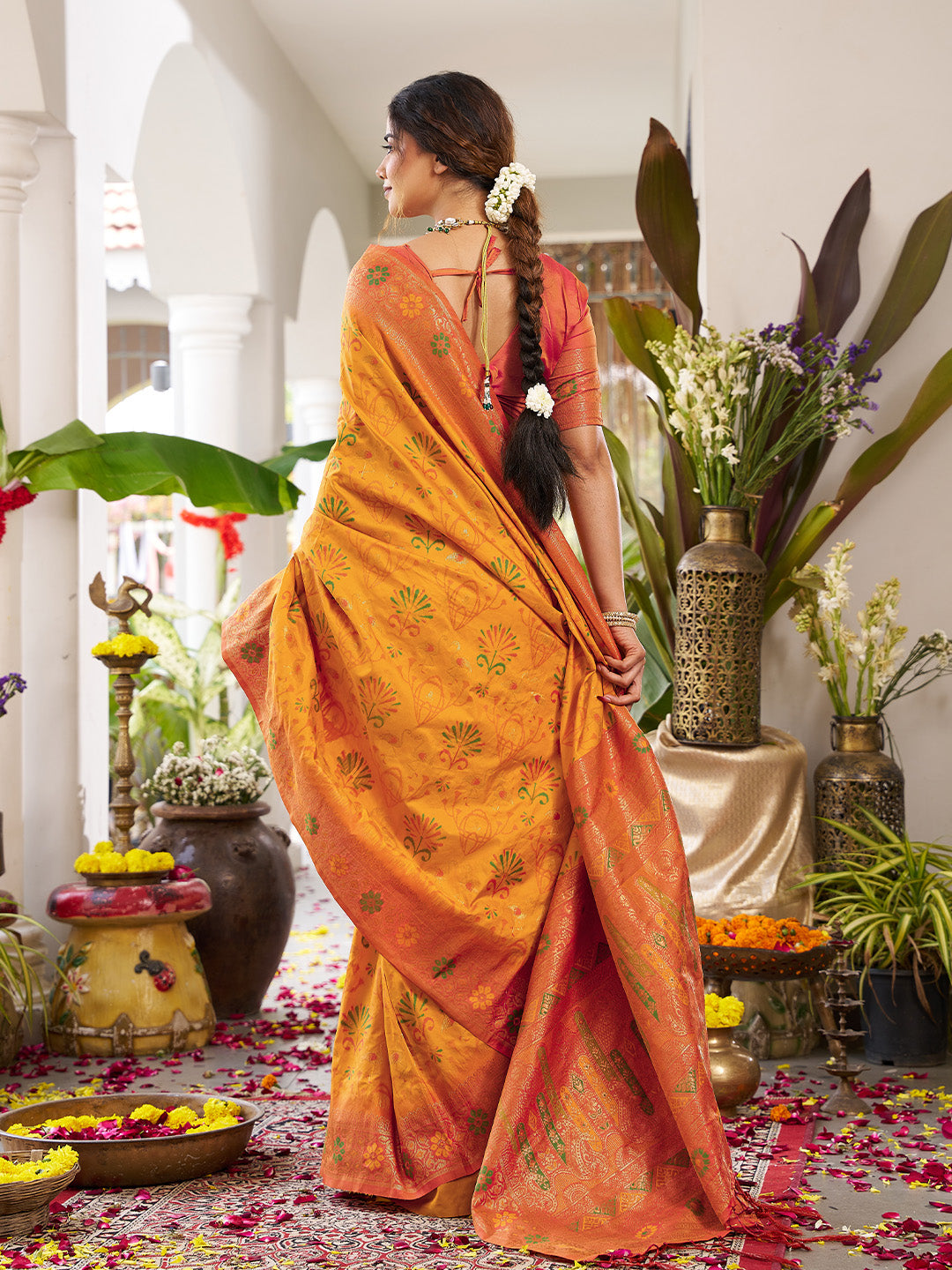 sutriti yellow kanjiveram silk saree wedding silk sarees collection