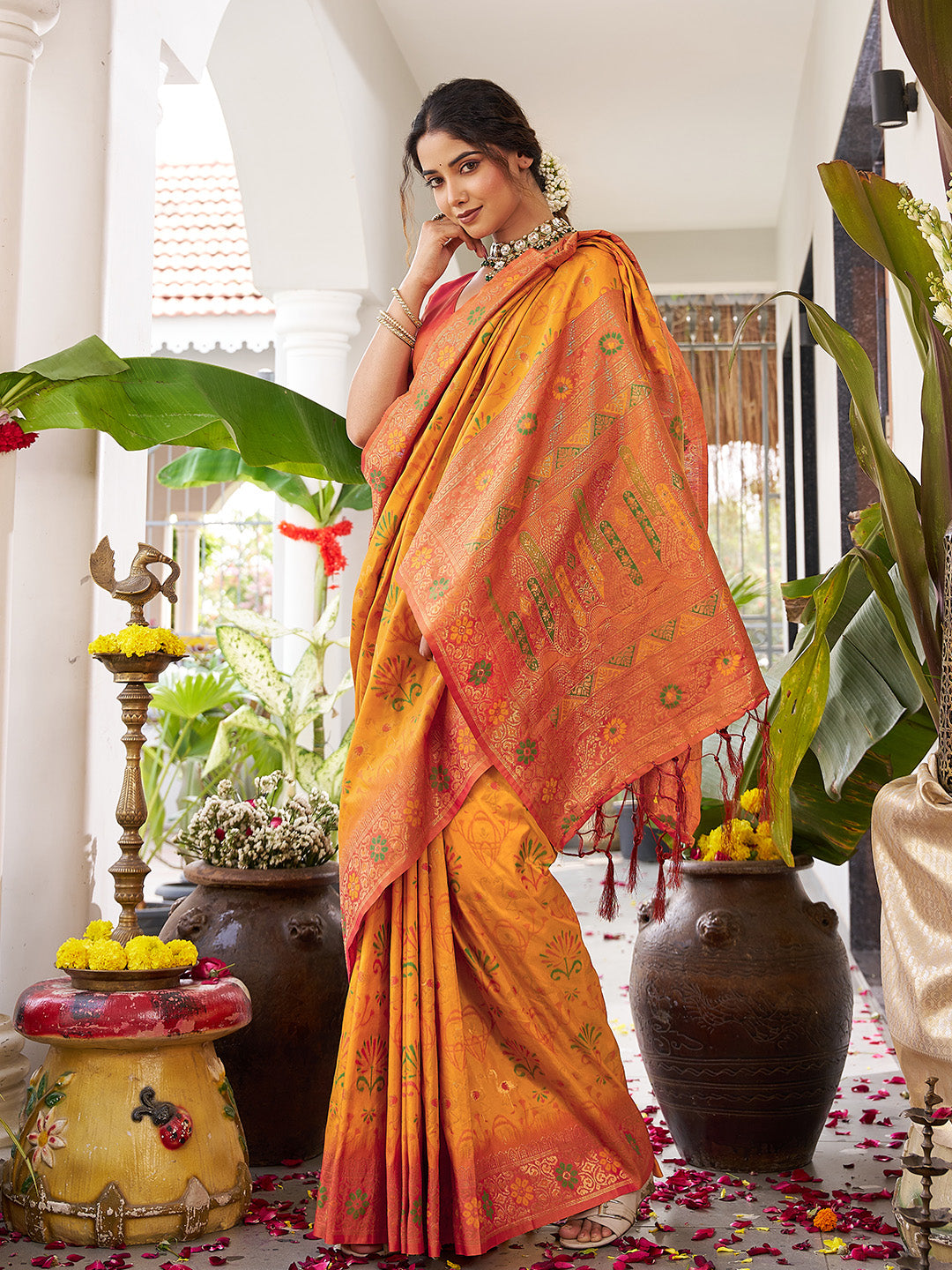 sutriti yellow kanjiveram silk saree wedding silk sarees collection