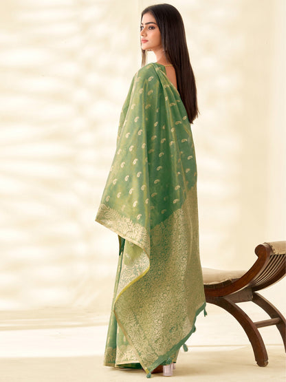 Sutriti Women Green Woven Banarasi Tissue Silk Saree