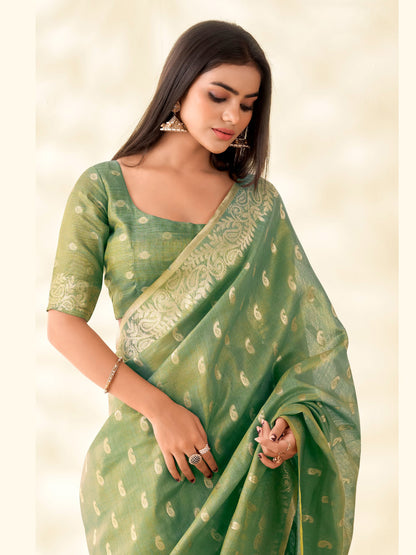 Sutriti Women Green Woven Banarasi Tissue Silk Saree