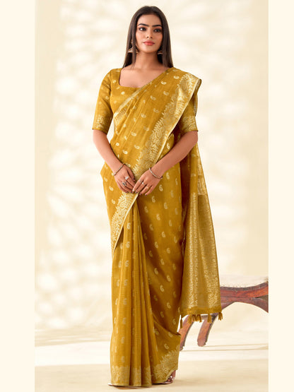 Sutriti Women Mustard Yellow Woven Banarasi Tissue Silk Saree