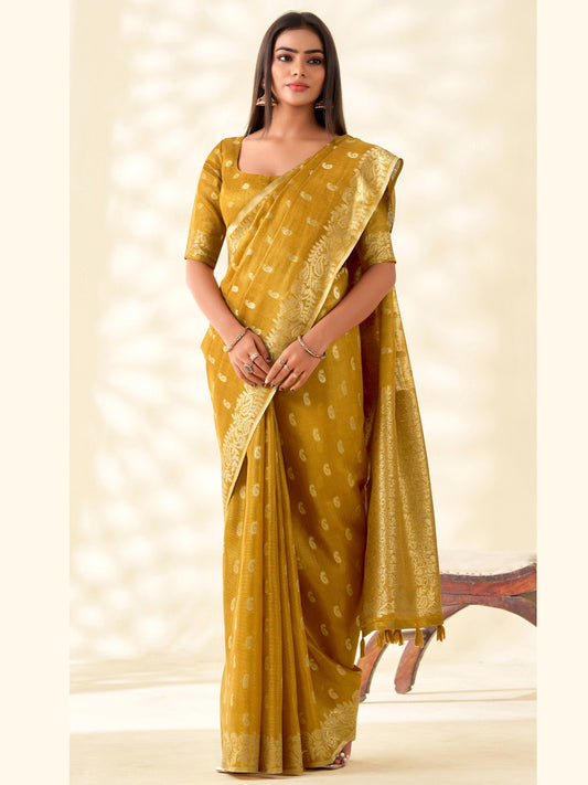 Sutriti Women Mustard Yellow Woven Banarasi Tissue Silk Saree