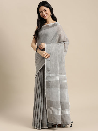 Sutriti grey tissue silk silver stripe border wedding saree silver stripe collection