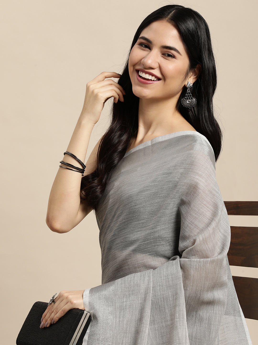 Sutriti grey tissue silk silver stripe border wedding saree silver stripe collection